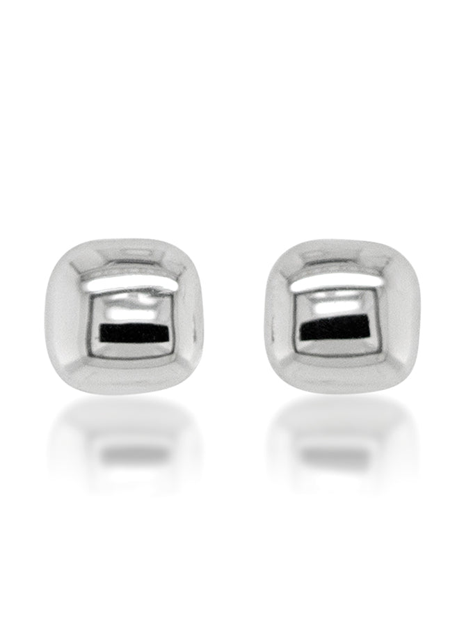 Domed Square Polished Stud Earrings in 9K White Gold