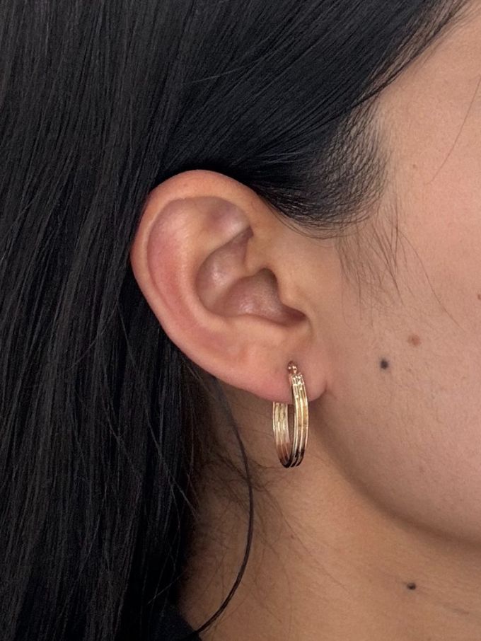 Oval Lined Hoop Earrings in 9 Carat Yellow Gold, 20x3.3mm