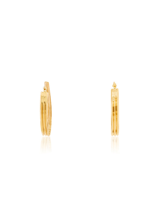 Oval Lined Hoop Earrings in 9 Carat Yellow Gold, 20x3.3mm