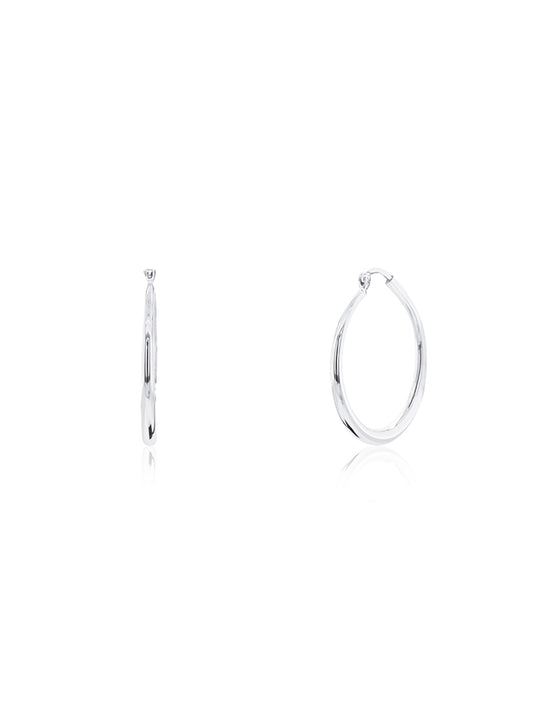 Plain Graduated Hoop Earrings in 9 Carat White Gold, 25mm