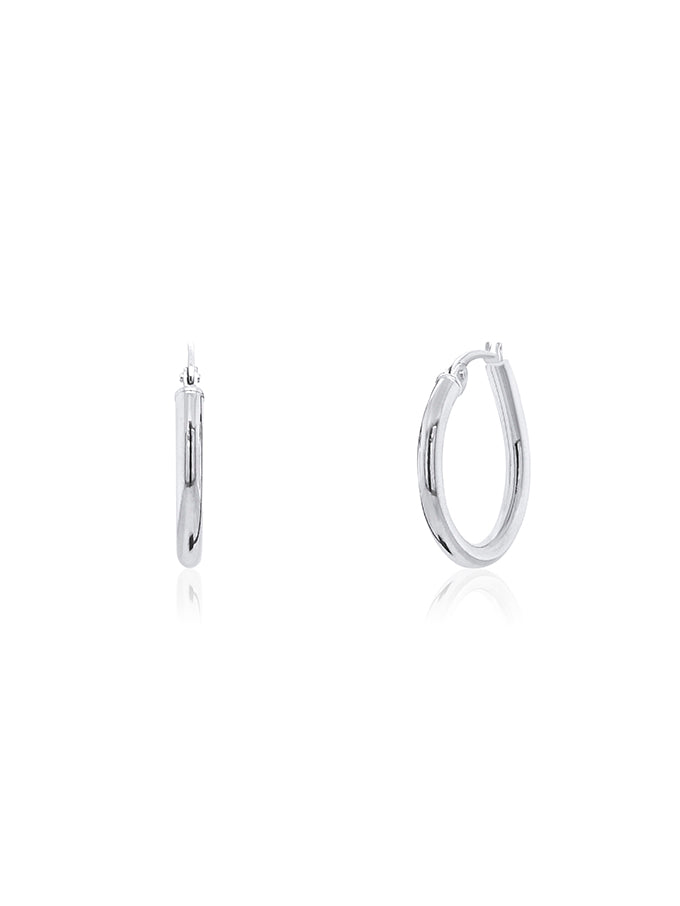 Plain Hoop Earrings in 9 Carat White Gold, 15x2.5mm