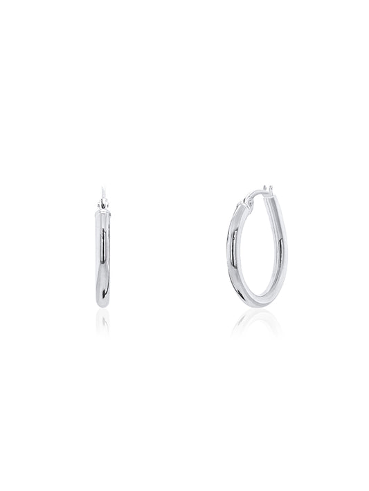 Plain Hoop Earrings in 9 Carat White Gold, 15x2.5mm