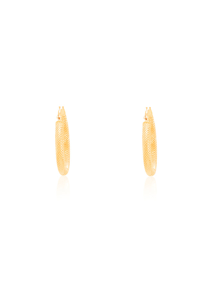 Hammered Hoop Earrings in 9 Carat Yellow Gold, 15x2.5mm