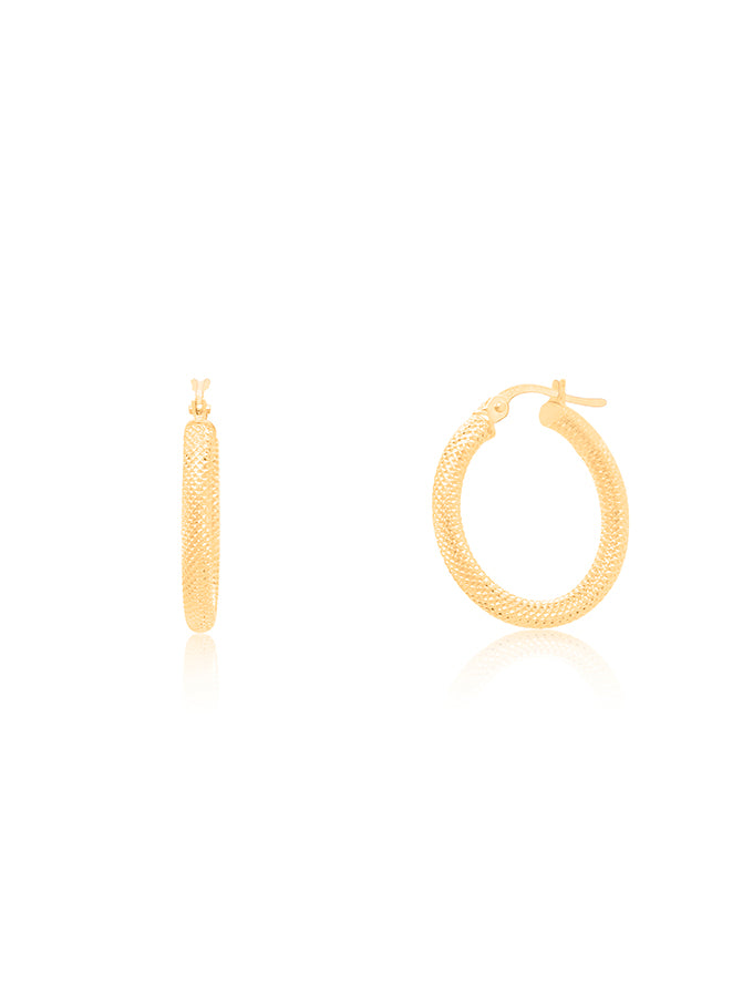 Hammered Hoop Earrings in 9 Carat Yellow Gold, 15x2.5mm