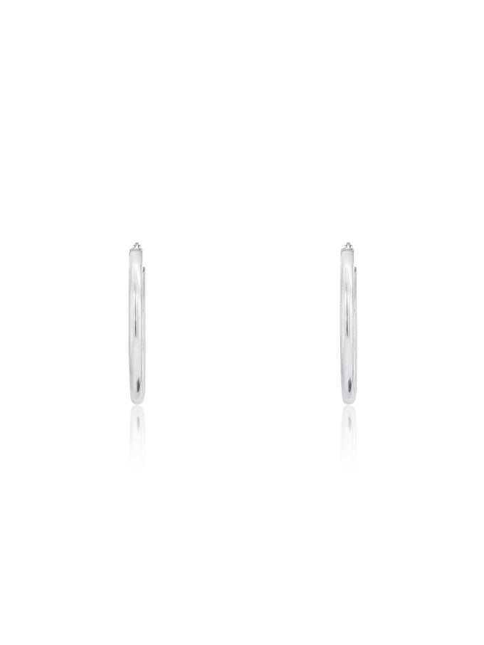 30mm Barrel Plain 9 Carat White Gold Hoop Earrings