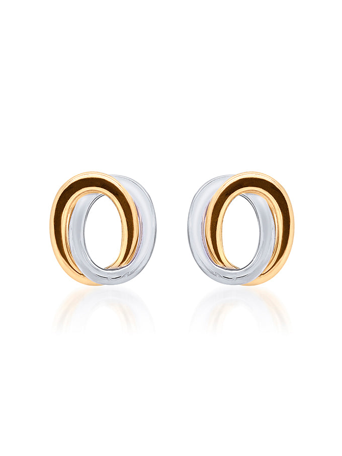 Oval Knot Stud Earrings in 9 Carat Yellow & White Gold