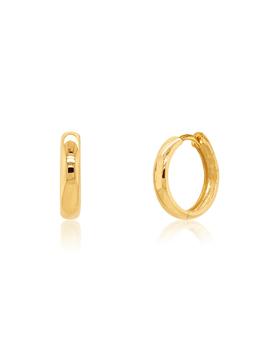 Round Hoop Earrings 15mm in 9 Carat Yellow Gold.