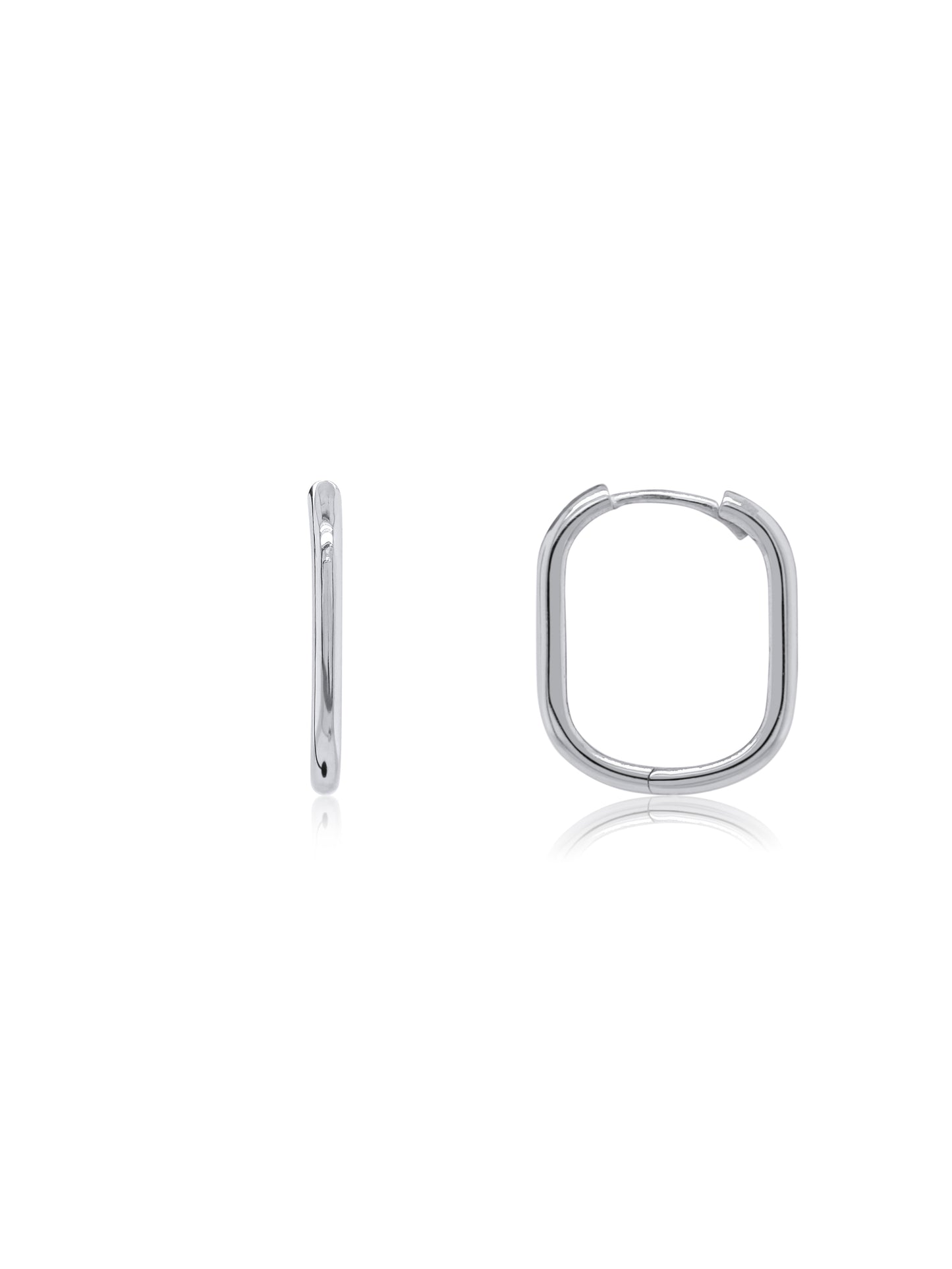 Huggie Square Round Earrings, 9K White Gold