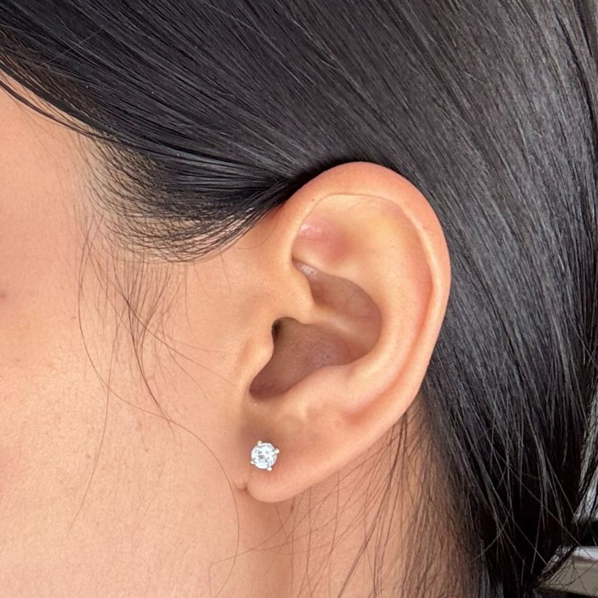 Four Claw 4mm RBC Blue Topaz Studs, 9K Yellow Gold