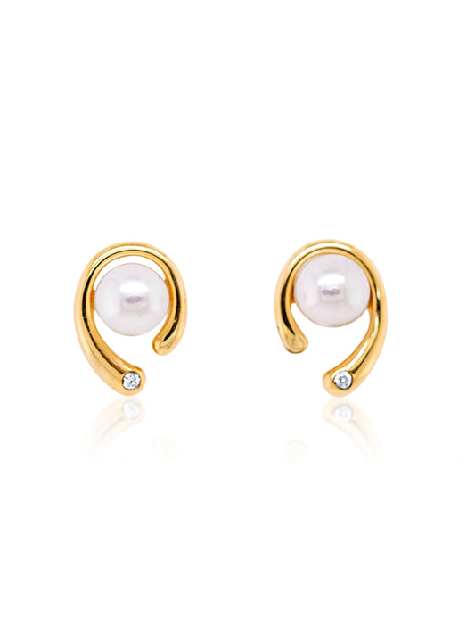 Akoya Cultured Pearl & Diamond Set, 9K Yellow Gold, 5.5-6mm.
