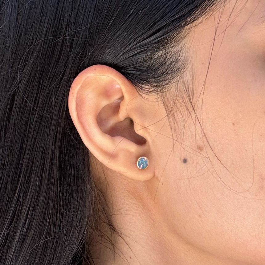 Doublet Opal Studs, 14K Yellow Gold.
