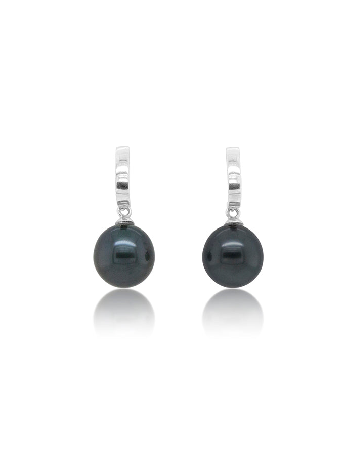 Captivating Tahitian Pearl Drops, 9 Carat White Gold, 10mm