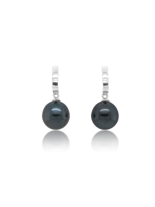 Captivating Tahitian Pearl Drops, 9 Carat White Gold, 10mm