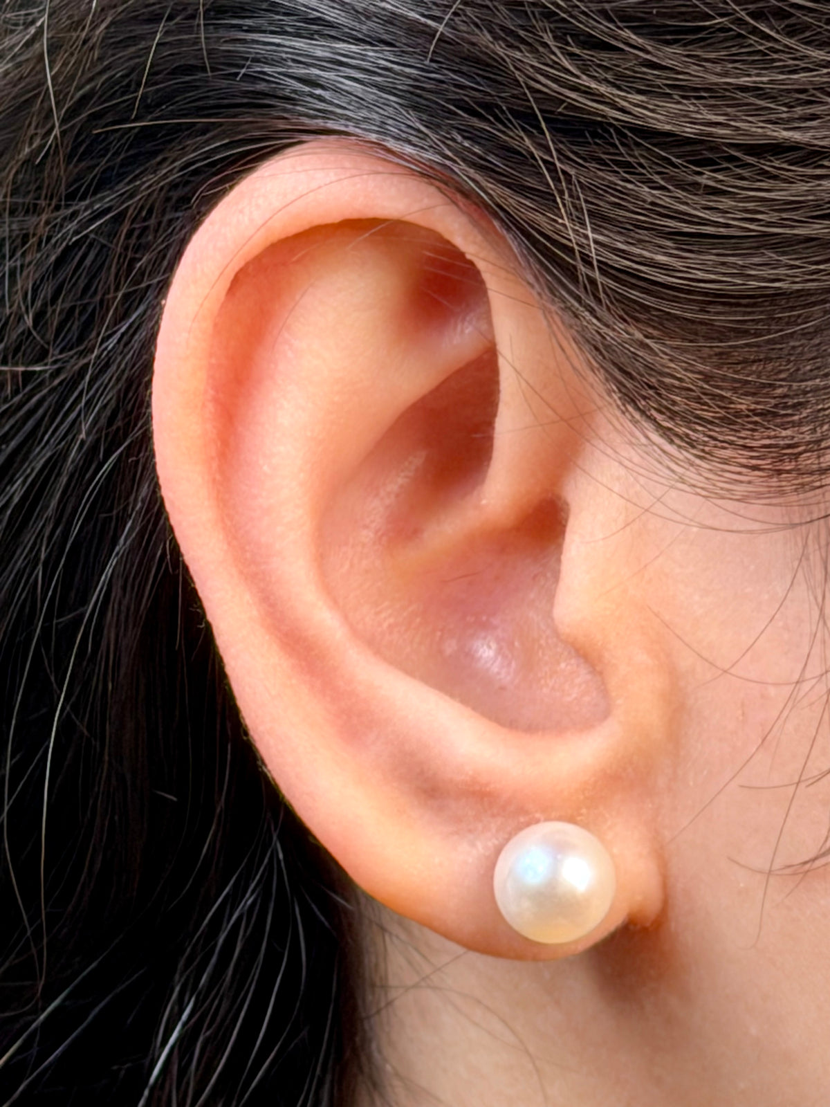Freshwater Pearl Studs, 18K White Gold, 8-8.5mm