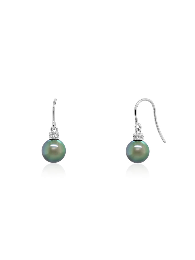 9mm Tahitian Pearl Drops, Diamond set (0.10ct), 9K White Gold