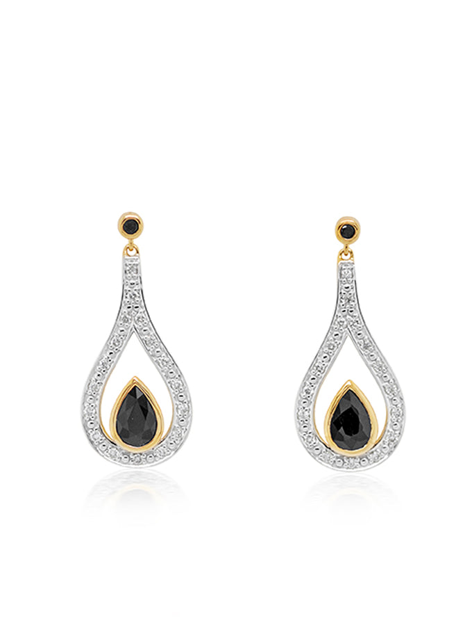 Sapphire & Diamond earrings, 9K Yellow Gold