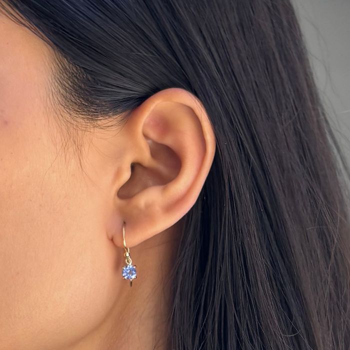 Round Tanzanite Drops in 9 Carat Yellow Gold