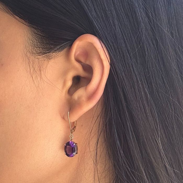 Oval Amethyst Continental Drops, 9K Yellow Gold
