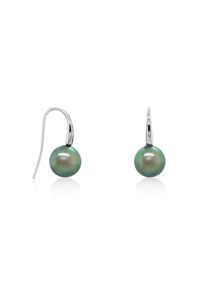 Dark Lustrous Tahitian Pearl Drops, 9 Carat White Gold, 9 mm