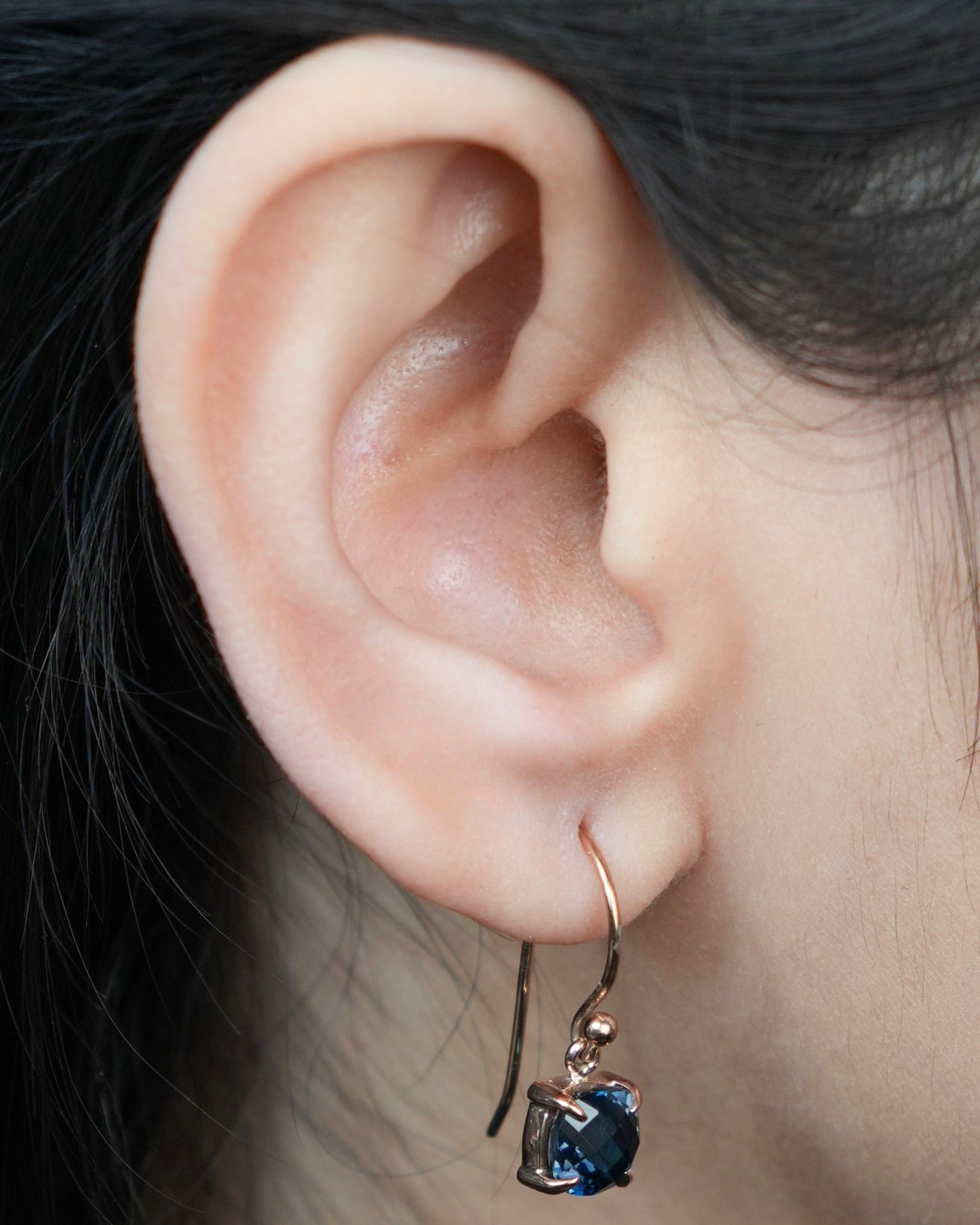 London Blue Topaz Earring in 9 Carat Rose Gold Shepherd Hooks