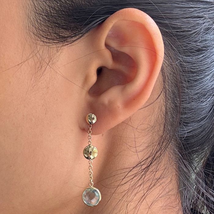 Sky Blue Topaz Drop Earrings set in 9K Yellow Gold