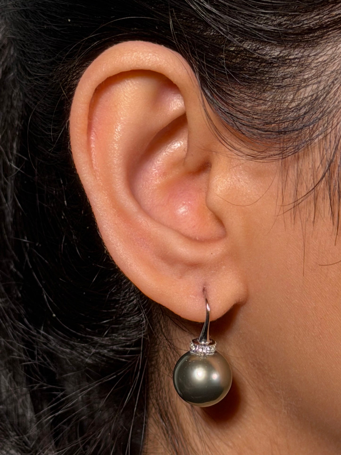 Tahitian Pearl & Diamond Drop Earrings, 18 Carat White Gold