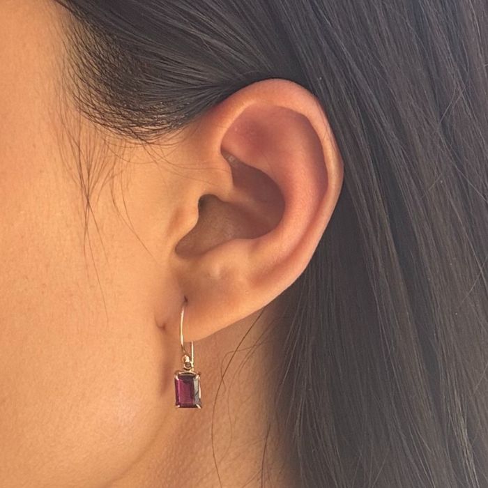 Rhodolite Garnet Drop Earrings 9 Carat Yellow Gold.