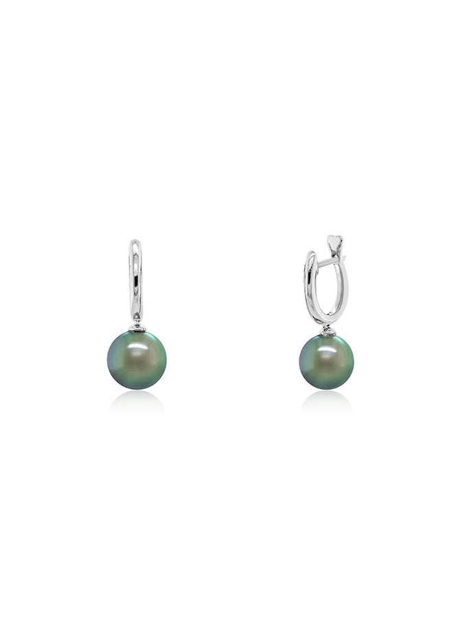 Elegant 9 mm Tahitian Pearl Huggie Earrings, 9 Carat White Gold