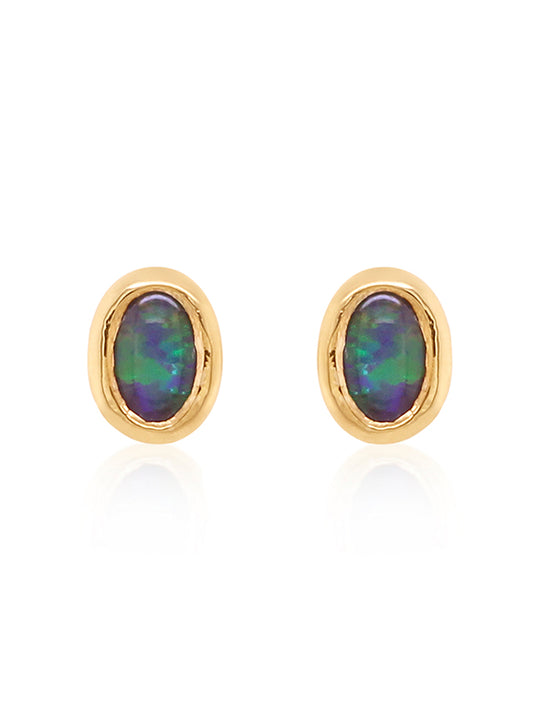 Triplet Opal Earrings, 9 Carat Yellow Gold