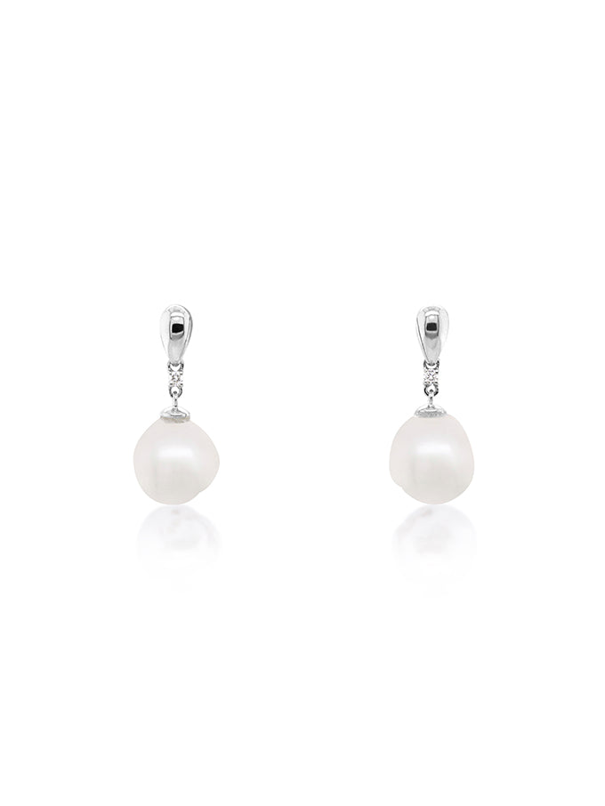 Baroque South Sea Pearl & Diamond Set Drop Ear Rings, 18k White Gold.