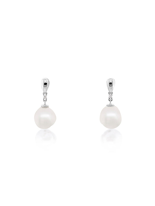 Baroque South Sea Pearl & Diamond Set Drop Ear Rings, 18k White Gold.