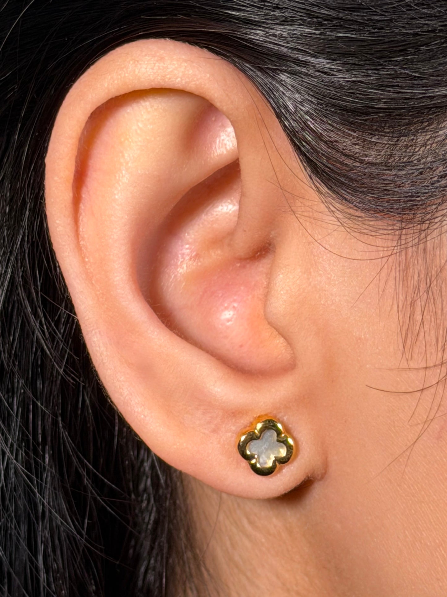 MOP Clover Earrings Set in 9 Carat Yellow Gold