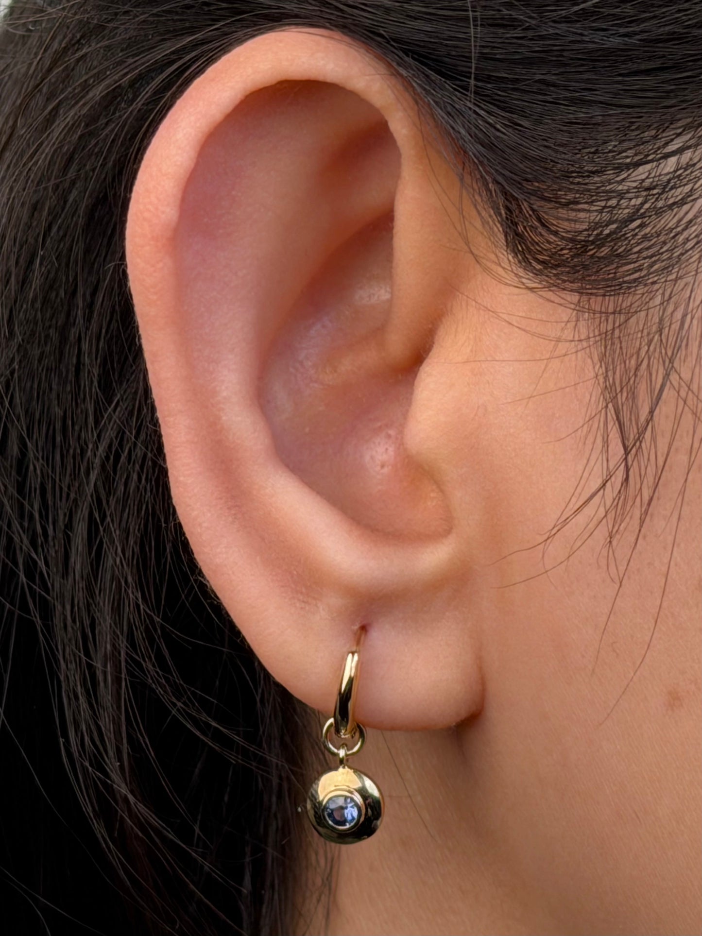 Ceylon Sapphire Huggie Drop Earrings in 9 Carat Yellow Gold