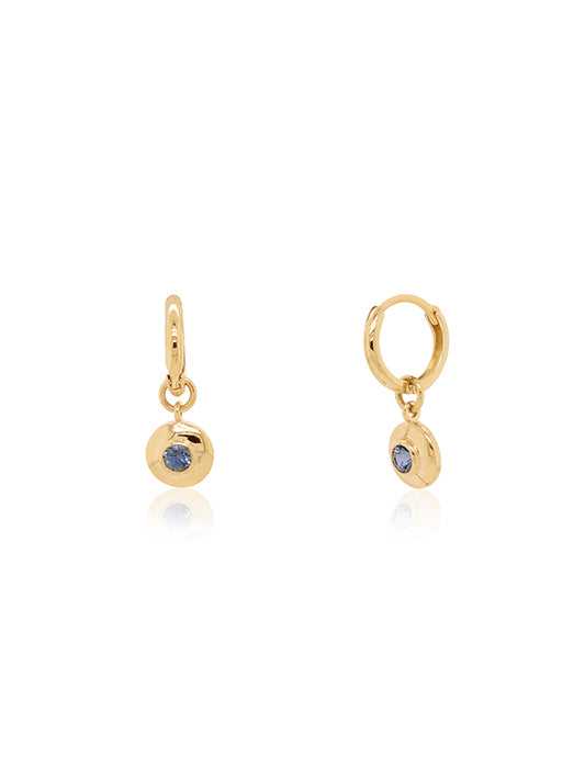 Ceylon Sapphire Huggie Drop Earrings in 9 Carat Yellow Gold