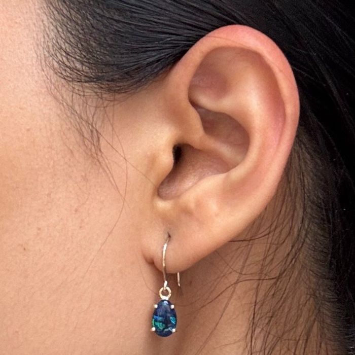 Triplet Opal Pearshape Drop Earrings in 9 Carat Yellow Gold