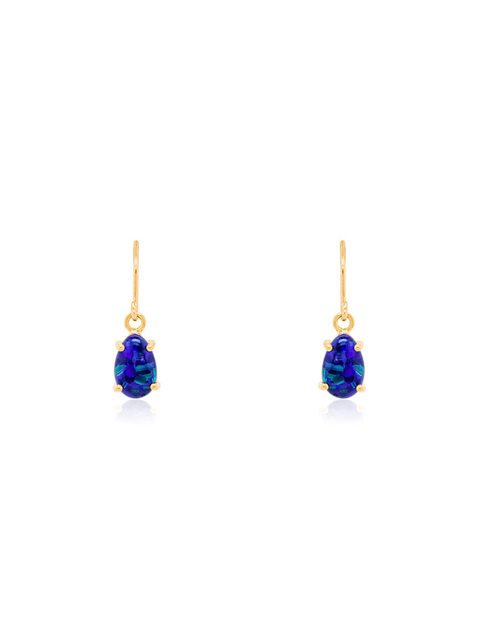 Triplet Opal Pearshape Drop Earrings in 9 Carat Yellow Gold