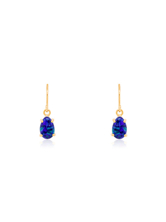 Triplet Opal Pearshape Drop Earrings in 9 Carat Yellow Gold