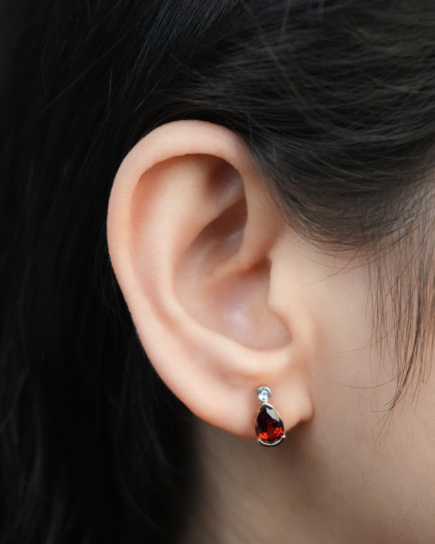 Pear Garnet & Diamond Stud Earrings, 9K Yellow Gold
