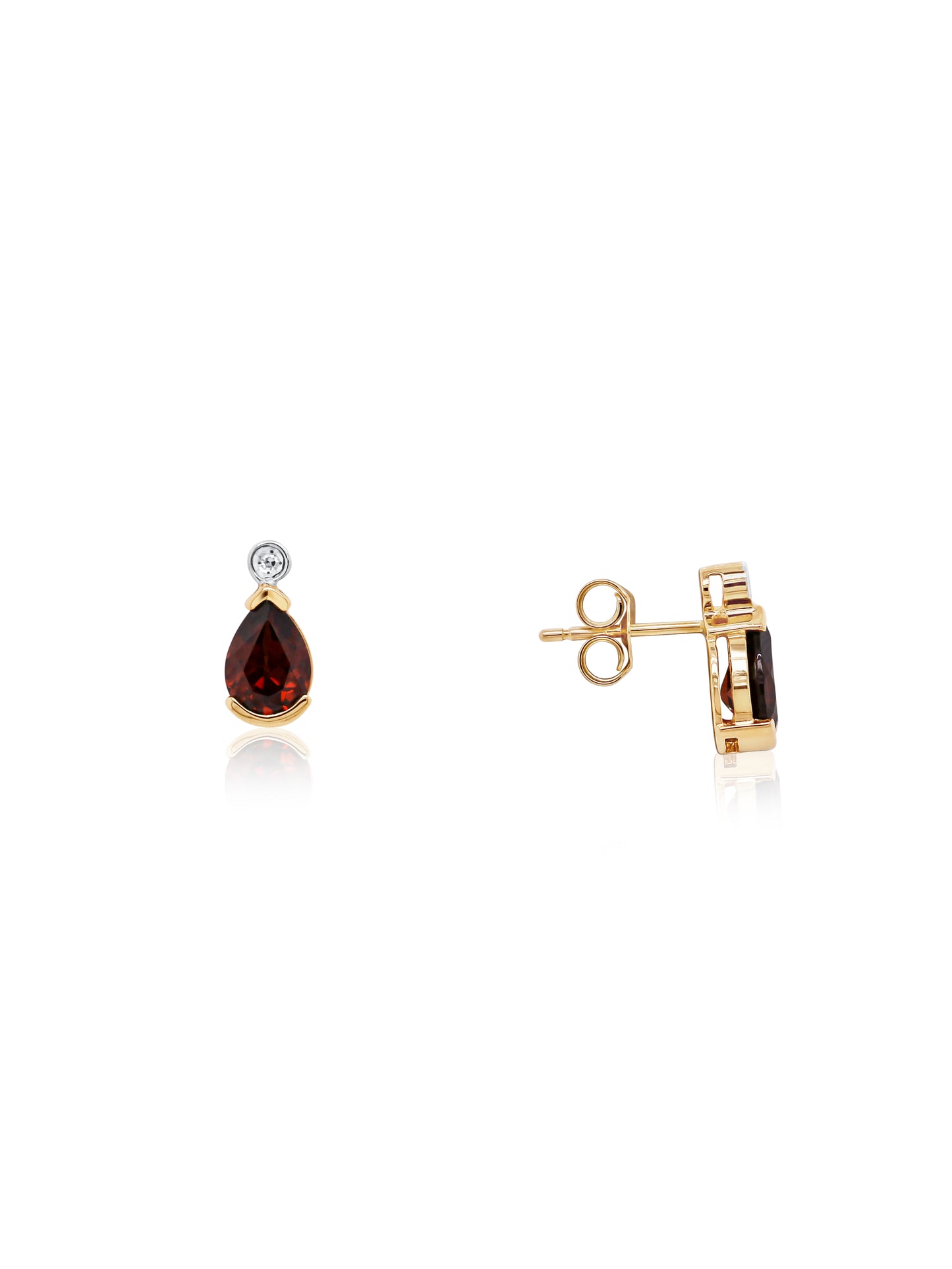 Pear Garnet & Diamond Stud Earrings, 9K Yellow Gold