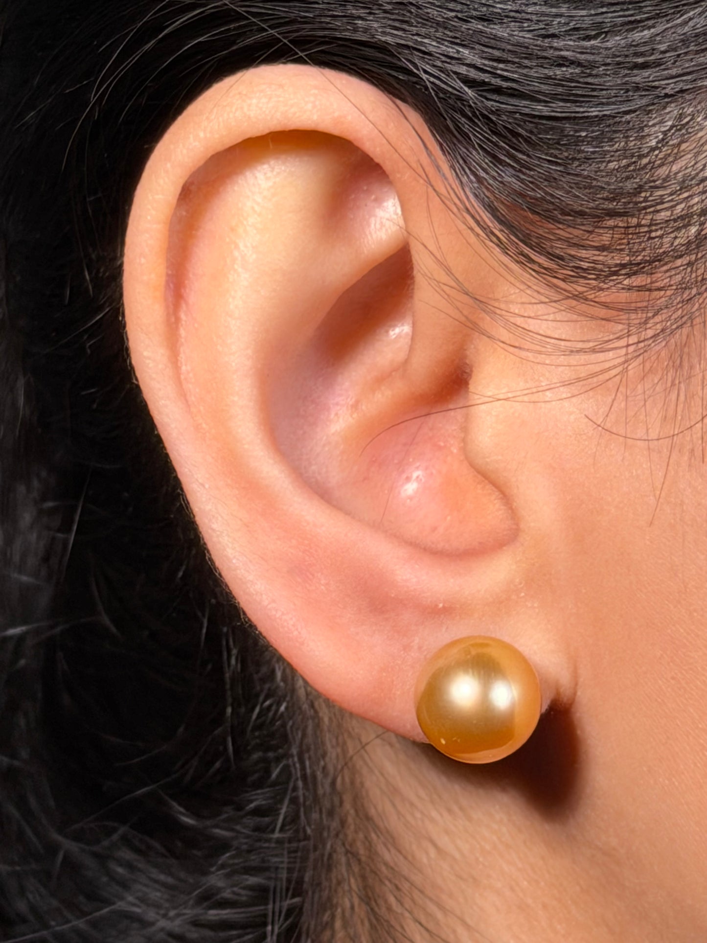 Golden South Sea Pearl Studs, 9K White Gold