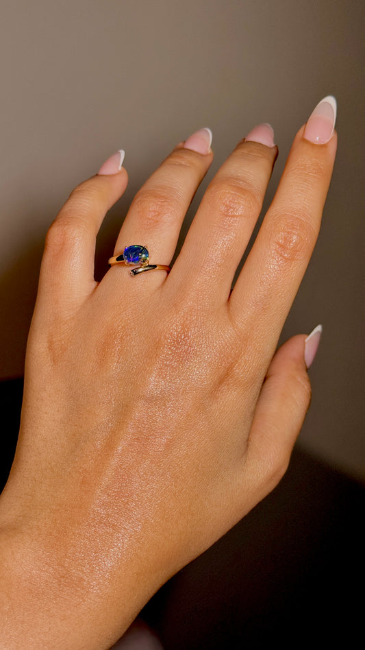 Triplet Opal & Diamond Ring 8x6mm