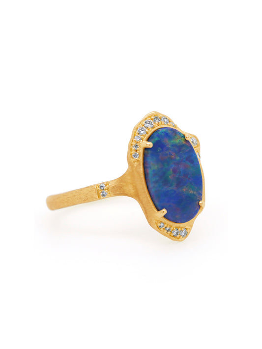 Doublet Opal & Diamond Dress Ring, 9 Carat Yellow Gold