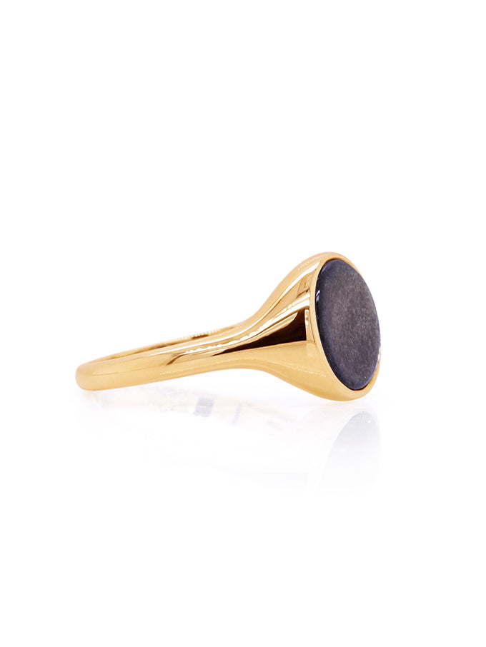 10mm Round Gold Obsidian Gents Ring in 9 Carat Yellow Gold