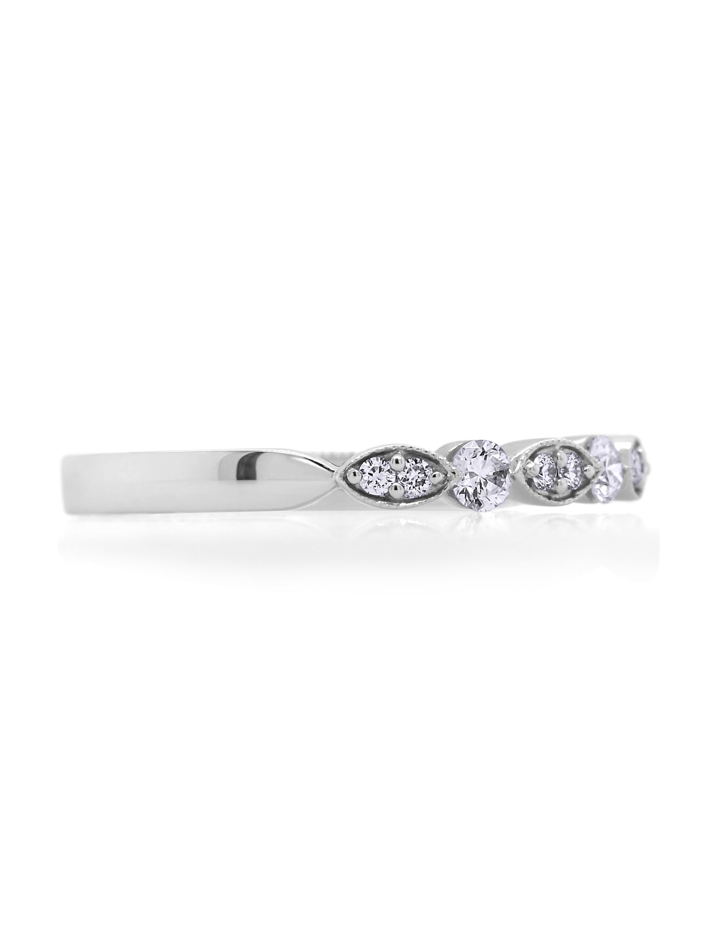 White Gold Diamond Set antique style ring, 18K T=0.27ct, Small Size