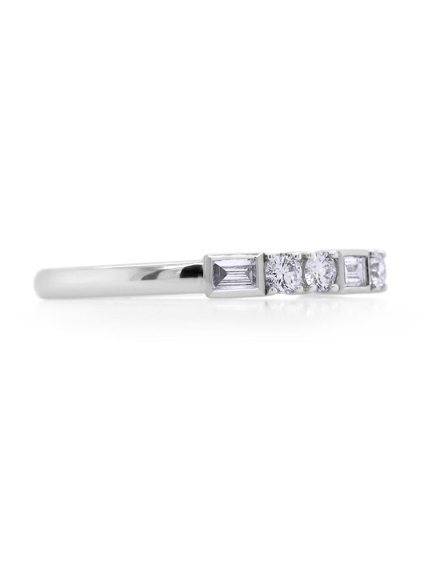 Lab Grown 0.46 Carat Baguette & RBC Diamond Band in 18K White Gold