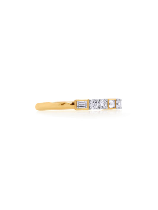 Lab Grown 0.46 Carat Baguette & RBC Diamond Band in 18K Yellow Gold