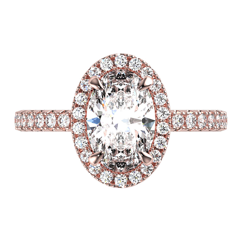 Sally-Oval Cut Diamond, Lab Grown Diamond Halo & Shoulder setting.