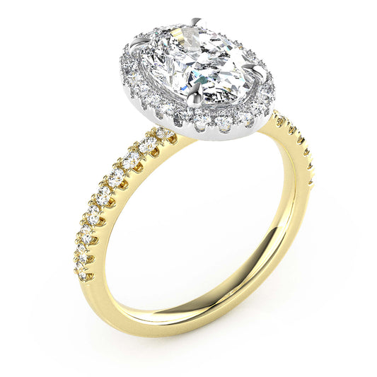 Sally-Oval Cut Diamond, Lab Grown Diamond Halo & Shoulder setting.