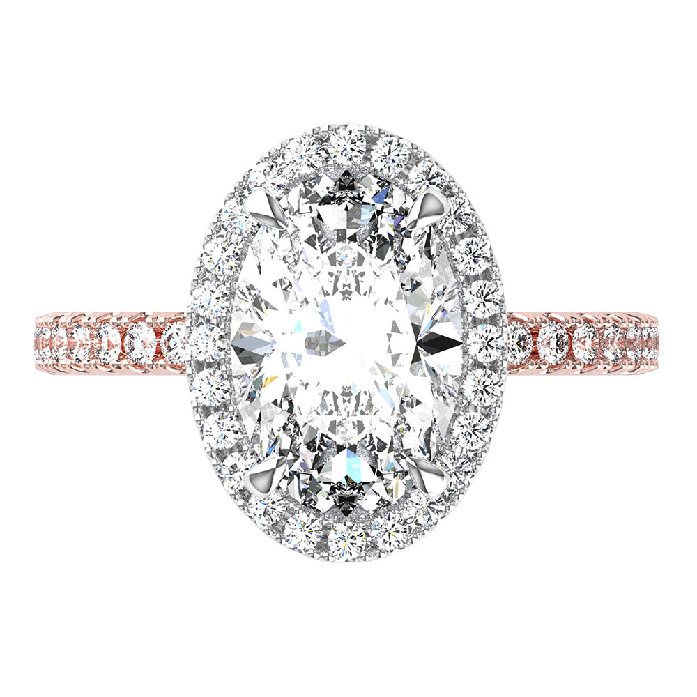 Sally-Oval Cut Diamond, Lab Grown Diamond Halo & Shoulder setting.