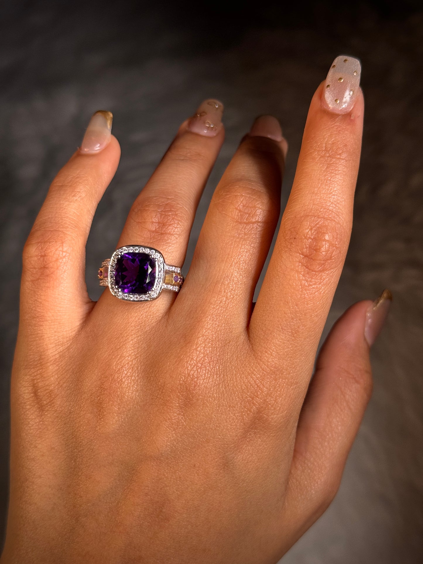 Georges Guillaume Ring, Amethyst & Diamond, 18 Carat 2 tone Gold.